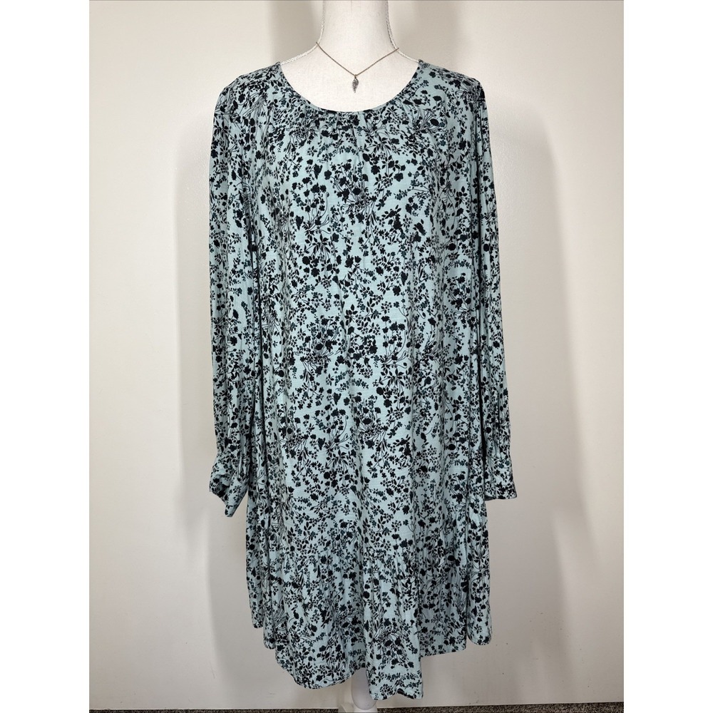 Ava & Viv Floral Dress‎ Women's SZ 1X Shift Long Sleeve Ruffle Hem Cottage Core